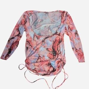Pink Marble Mesh Ruched Long Sleeve Top – One Size (Fits L–XL+) | Y2K Reversible